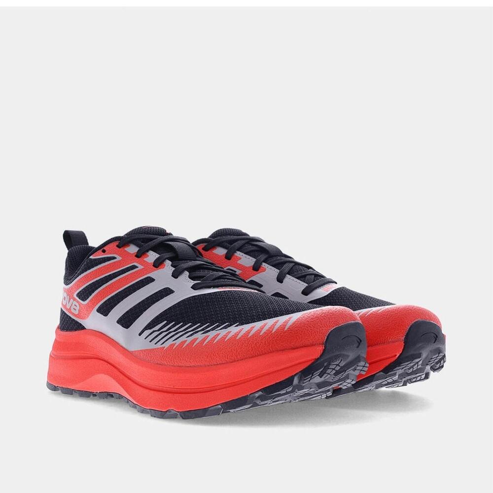 NEW INOV-8 men's trailfly max shoe in black/light grey/red